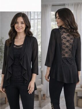 Black Lace Jacket Women’s NWT Sheer Open Front Layering Cardigan Bolero